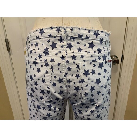 Hudson White W/Blue Star Print Cropped Distressed Skinny Jeans , Size 29, NWT! - Picture 8 of 11